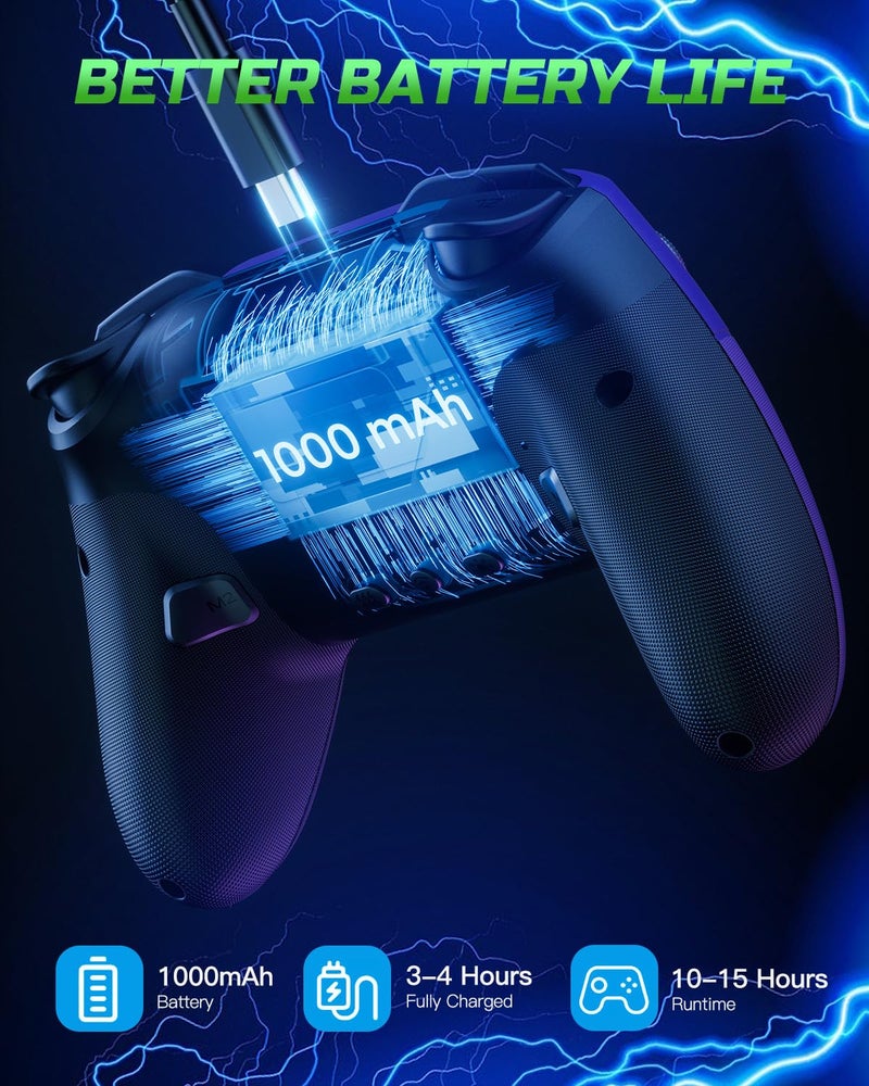 VOYEE Switch Controllers Compatible with Switch/Lite/OLED/PC Windows, 1000mAh Programmable RGB Lightning LED, Wireless Pro Controller with One Key Pairing/Wake Up/Turbo/Vibration - Image 5